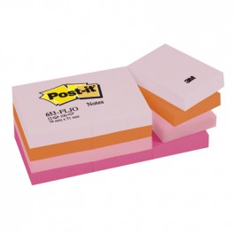 653FLJO Samoprzylepne bloczki Post-it®, paleta radosna, 12 sztuk po 100 kart. 38x51 mm