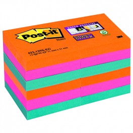 622-12SS-EG Bloczek samoprzylepny Post-it® Super Sticky, iskrzące kolory, 12 sztuk po 90 kartek, 51x51 mm