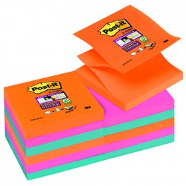 R330-12SS-EG Bloczki samoprzylepne Post-it® Super sticky Z-Notes, iskrzące kolory, 12 sztuk po 90 kartek, 76x76mm